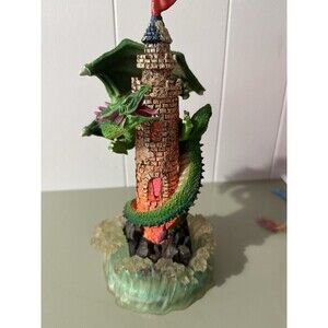 Vintage Dragon Guarding Castle Figurine Light Up Handmade RARE Color Changing